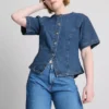 Pamut denim, derékban szűkített, rövid ujjú felső