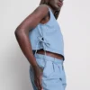 Pamut denim, oldalt kötős póló