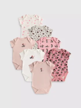 0–36 hónap | 7 db-os csomag Disney Minnie Mouse rövid ujjú body