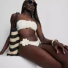 3D-s virágmintás bandeau bikini felső