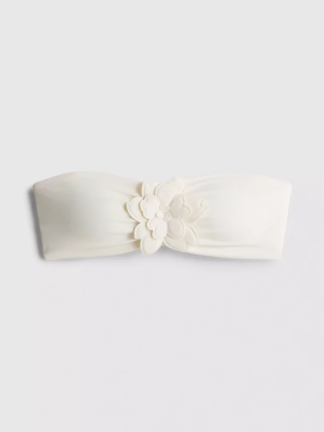 3D-s virágmintás bandeau bikini felső