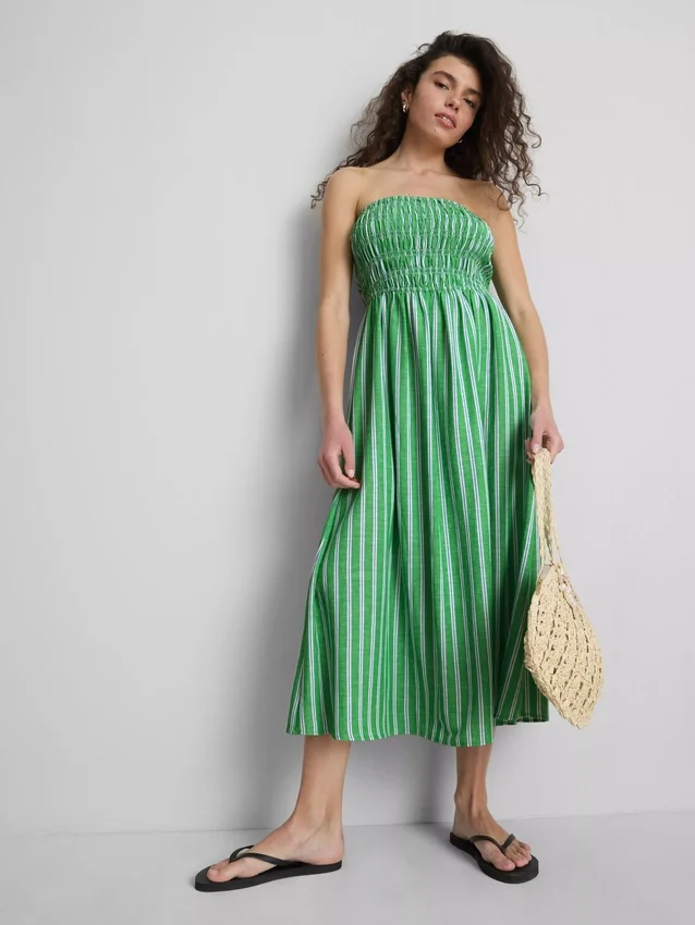 A Primark-kollekció | Ráncolt csíkos bandeau midi ruha