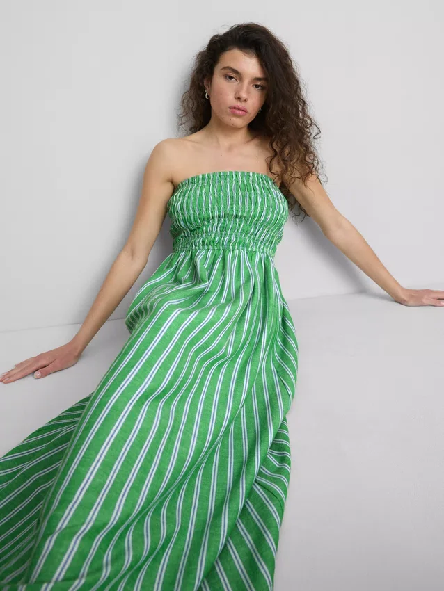 A Primark-kollekció | Ráncolt csíkos bandeau midi ruha