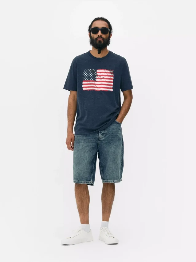Amerikai zászló mintás rövid ujjú póló