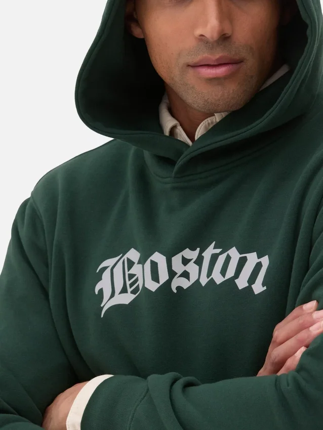 Boston grafikás kapucnis pulóver