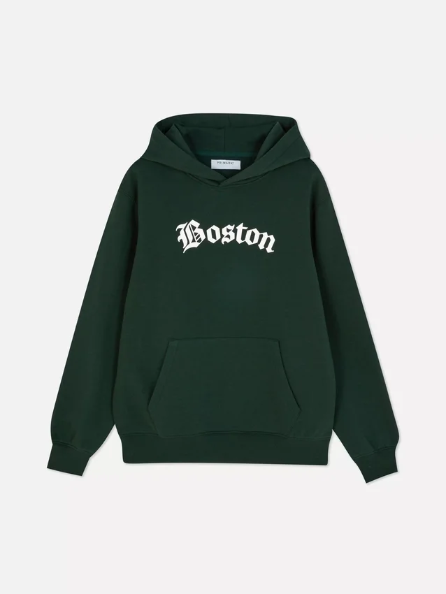 Boston grafikás kapucnis pulóver