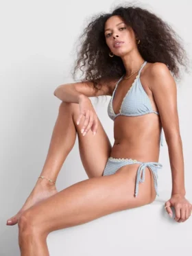 Daisy-szegélyes kockás háromszög alakú bikini felső