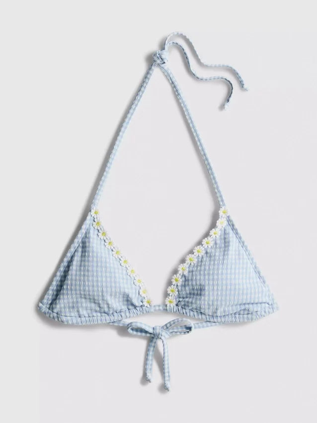 Daisy-szegélyes kockás háromszög alakú bikini felső