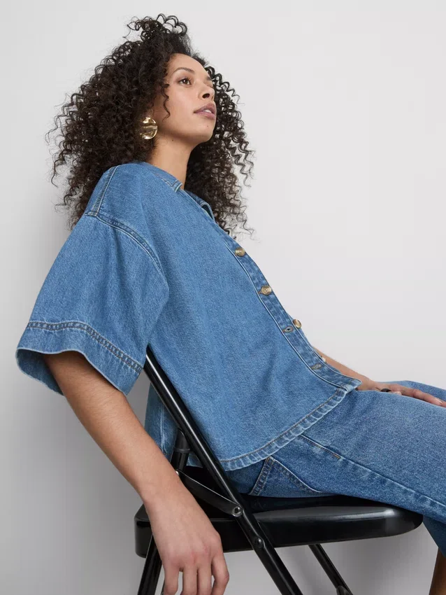 Denim rövid ujjú ing
