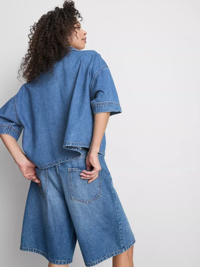 Denim rövid ujjú ing