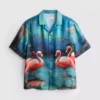 Flamingós mintás, rövid ujjú, gombos ing