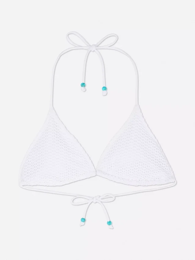 Gyöngyös díszítésű horgolt bikini felső