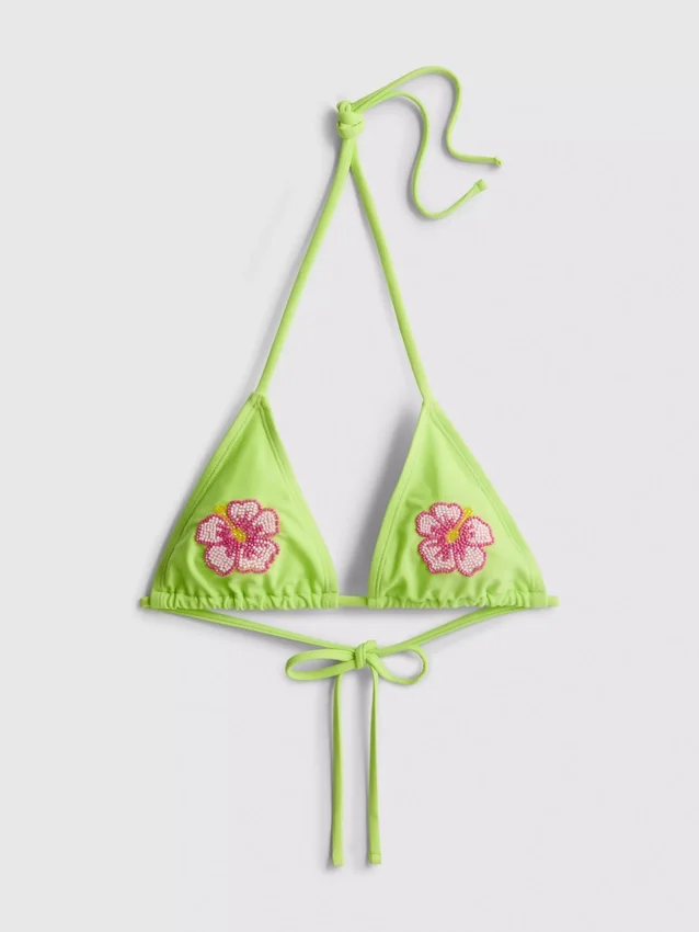 Gyöngyös virágmintás háromszög alakú bikini felső