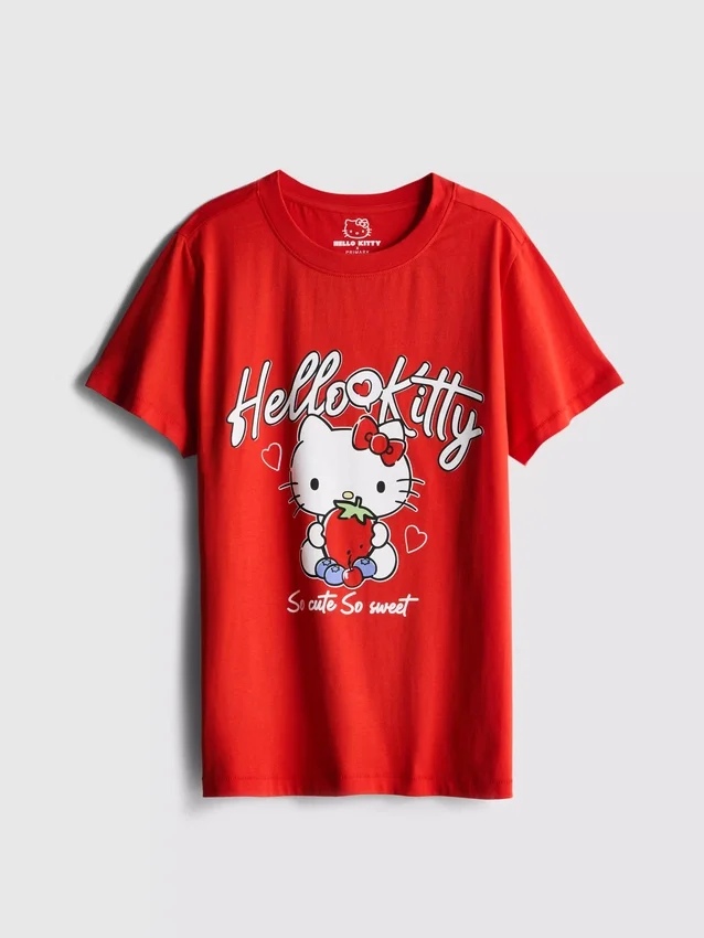 Hello Kitty pamut, laza szabású epres póló