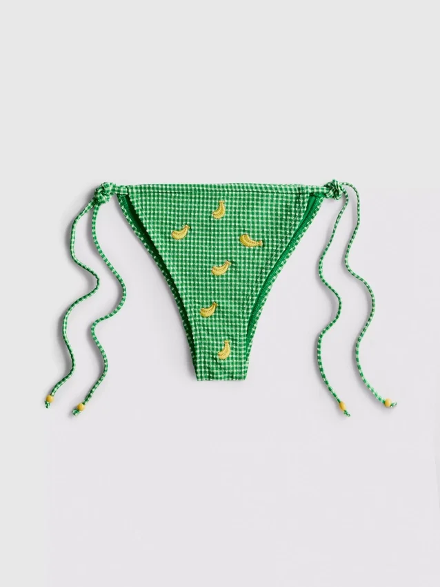 Kockás mintás, oldalt kötős bikini alsó