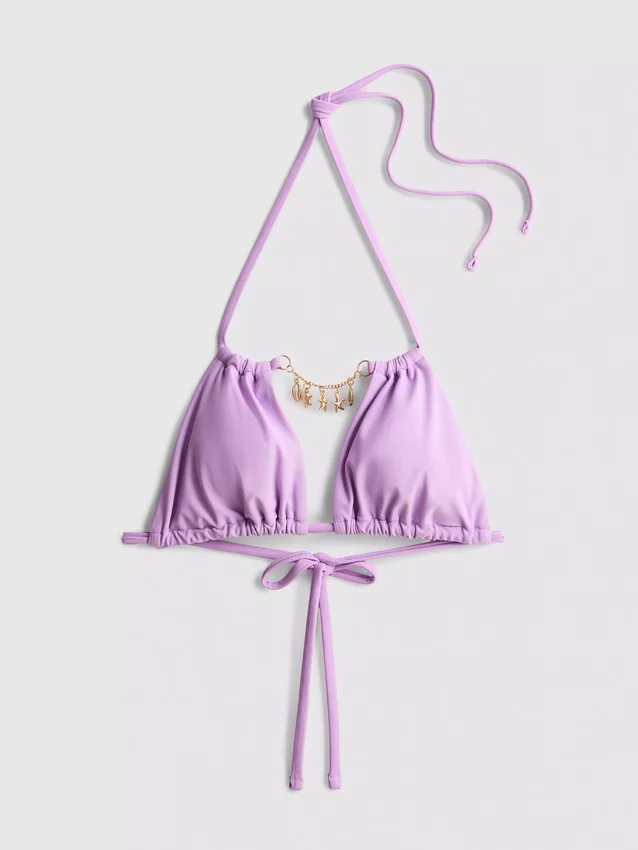 Lánc díszítésű háromszög alakú bikini felső
