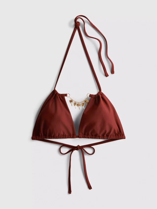 Lánc díszítésű háromszög alakú bikini felső