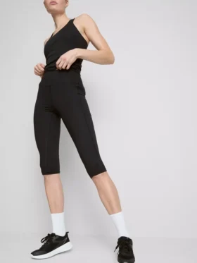 Magas derékú, sima, támasztó aktív capri leggings