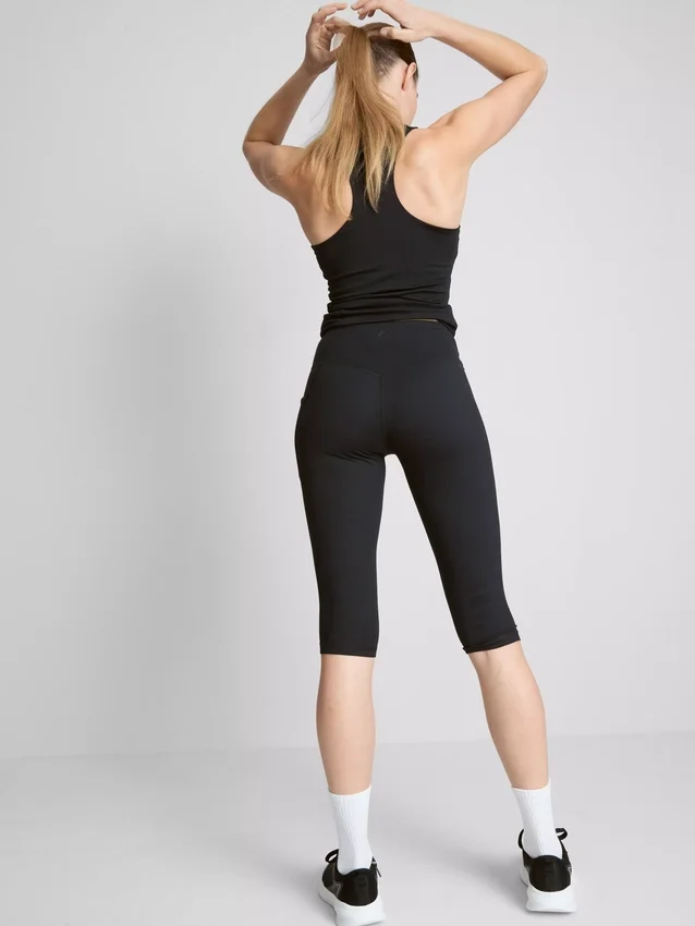 Magas derékú, sima, támasztó aktív capri leggings