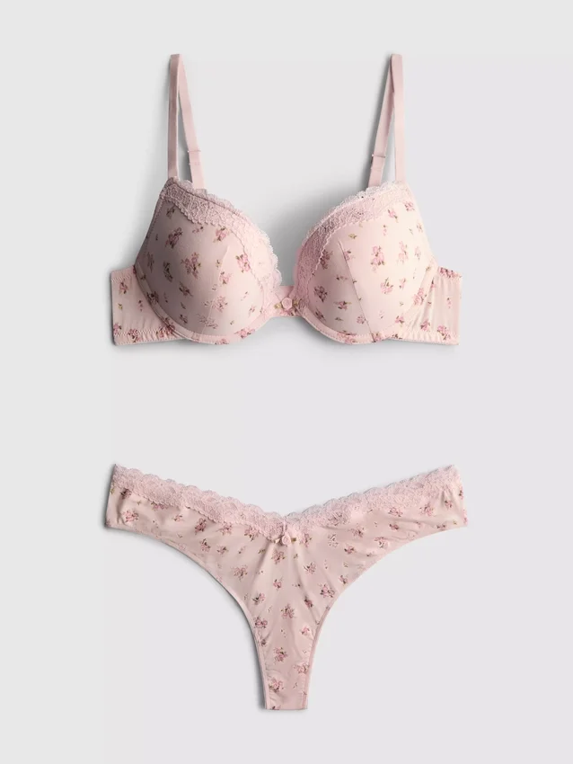 Nyomtatott push-up melltartó és tanga szett