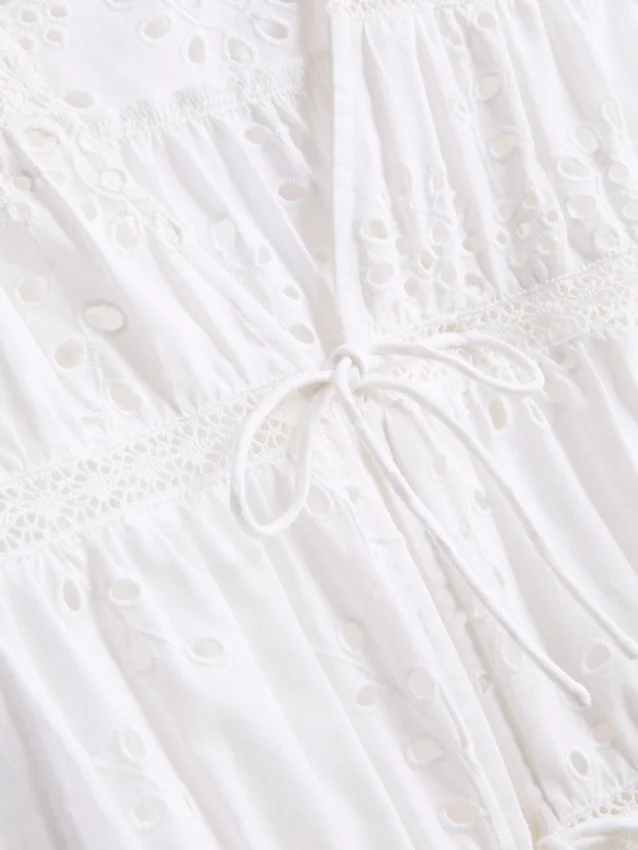 Pamut broderie nyakkendős felső