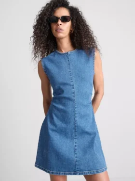 Pamut denim A-vonalú miniruha