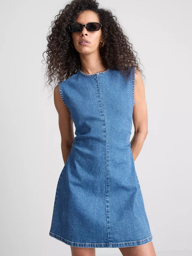 Pamut denim A-vonalú miniruha
