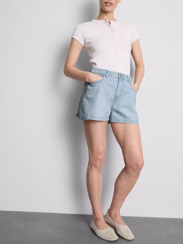Pamut-denim A-vonalú rövidnadrág