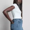Pamut-denim A-vonalú rövidnadrág
