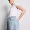 Pamut-denim A-vonalú rövidnadrág