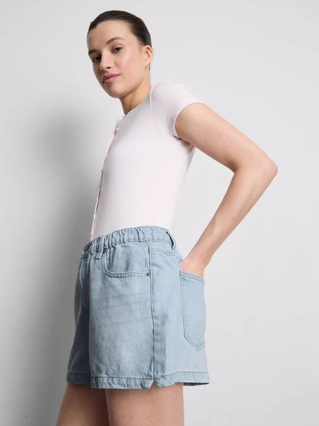 Pamut-denim A-vonalú rövidnadrág