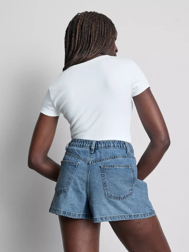 Pamut-denim A-vonalú rövidnadrág