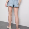 Pamut-denim A-vonalú rövidnadrág