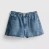 Pamut-denim A-vonalú rövidnadrág