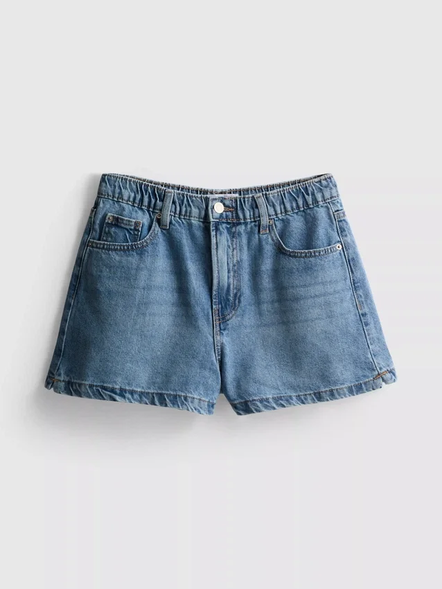 Pamut-denim A-vonalú rövidnadrág