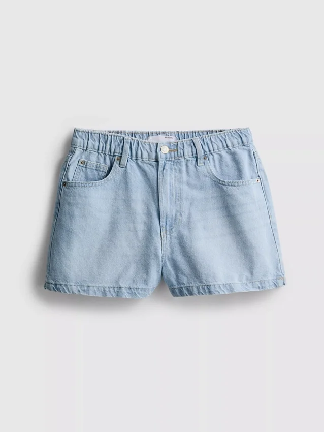 Pamut-denim A-vonalú rövidnadrág