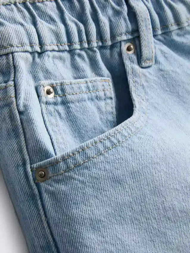 Pamut-denim A-vonalú rövidnadrág