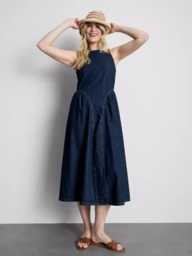 Pamut denim, alacsony derékvonalú midi ruha