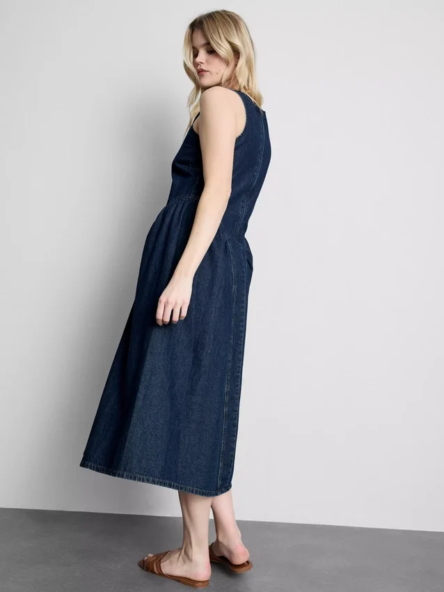 Pamut denim, alacsony derékvonalú midi ruha