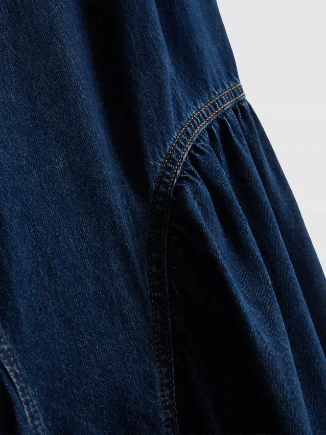 Pamut denim, alacsony derékvonalú midi ruha