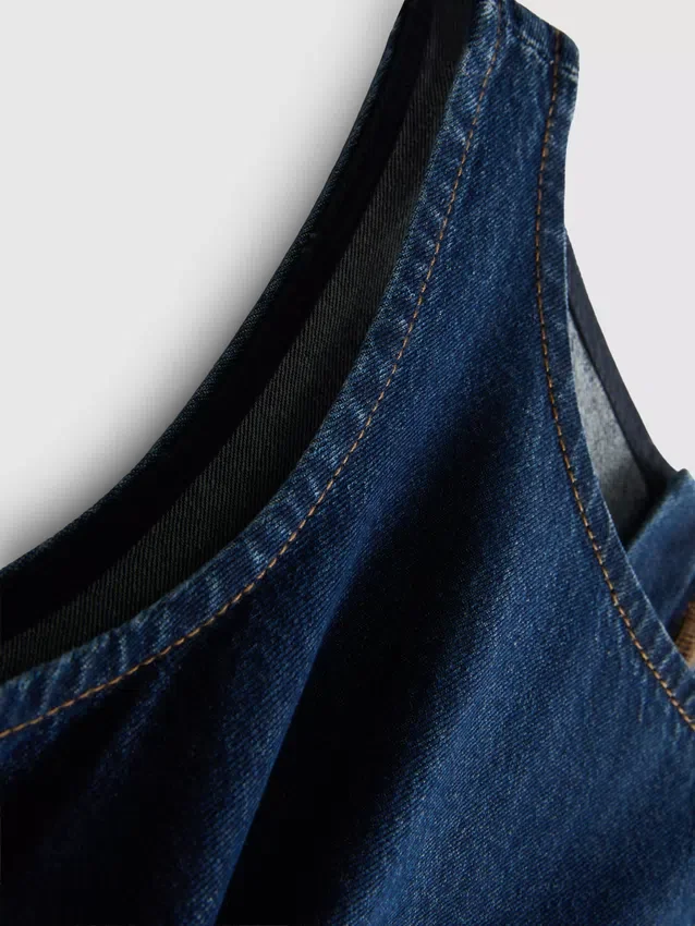 Pamut denim, alacsony derékvonalú midi ruha