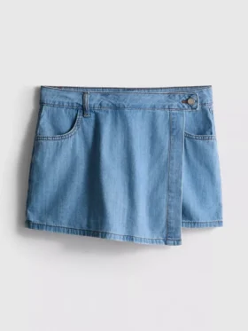 Pamut denim aszimmetrikus, átlapolt szoknya-nadrág