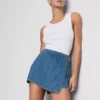 Pamut denim aszimmetrikus, átlapolt szoknya-nadrág