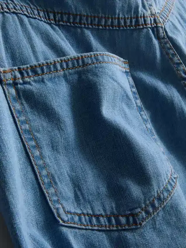 Pamut denim aszimmetrikus, átlapolt szoknya-nadrág