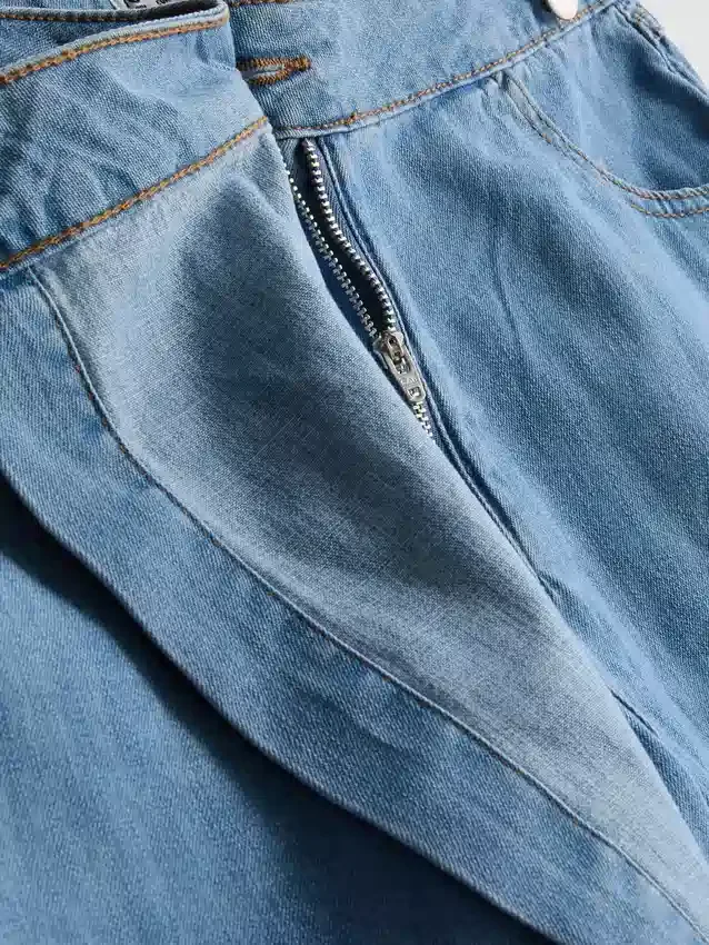 Pamut denim aszimmetrikus, átlapolt szoknya-nadrág
