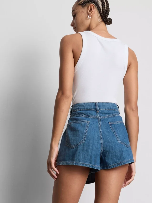 Pamut denim aszimmetrikus, átlapolt szoknya-nadrág