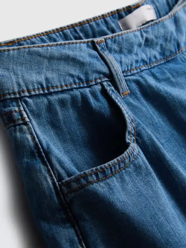 Pamut denim aszimmetrikus, átlapolt szoknya-nadrág