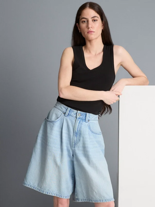 Pamut denim bermuda nadrág
