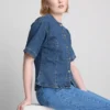 Pamut denim, derékban szűkített, rövid ujjú felső