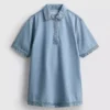 Pamut denim galléros mini egyenes szabású ruha